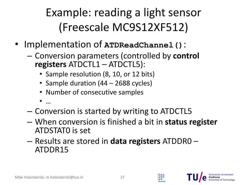 example reading a light sensor freescale 2