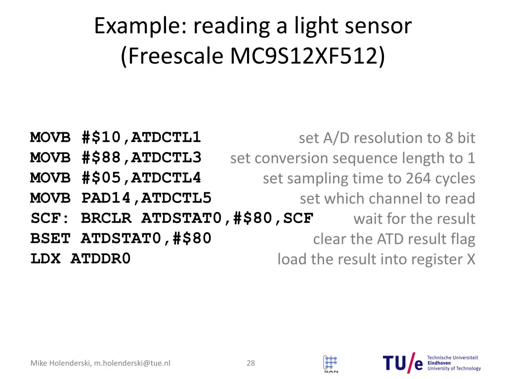 example reading a light sensor freescale 3