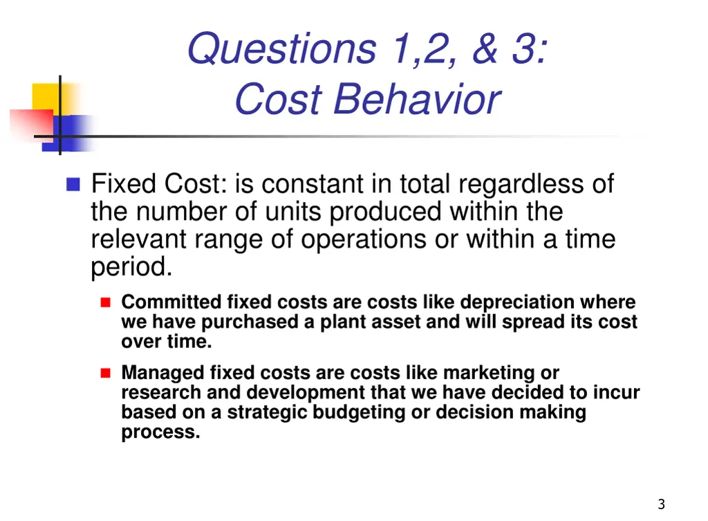 questions 1 2 3 cost behavior 1