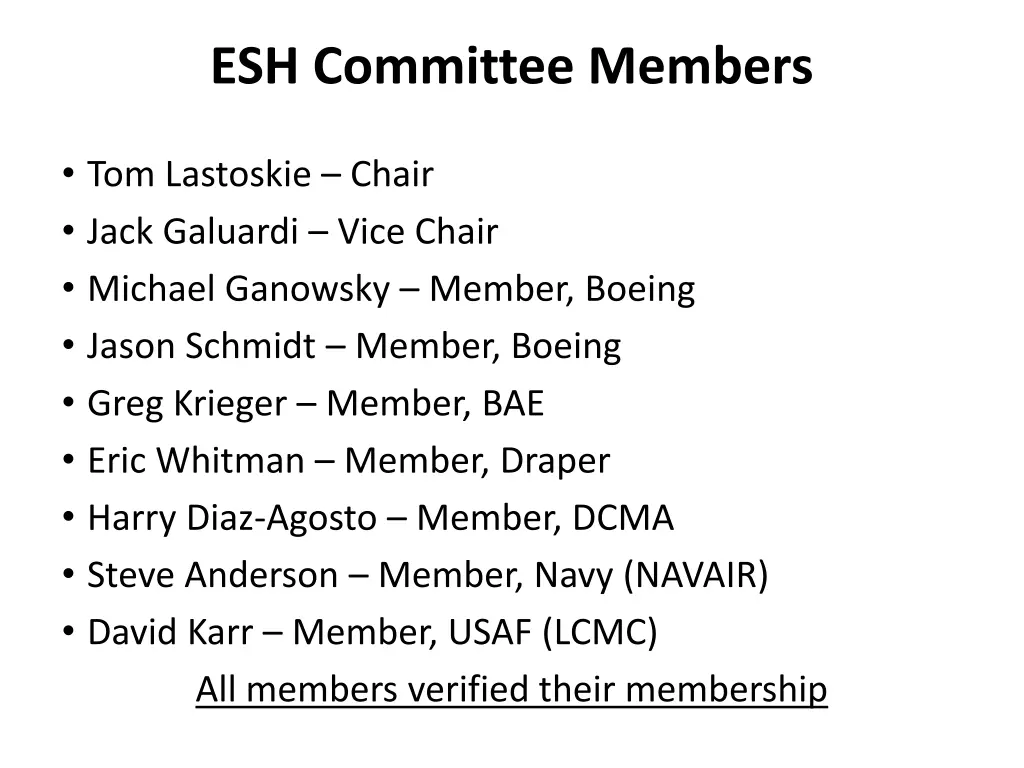 esh committee members