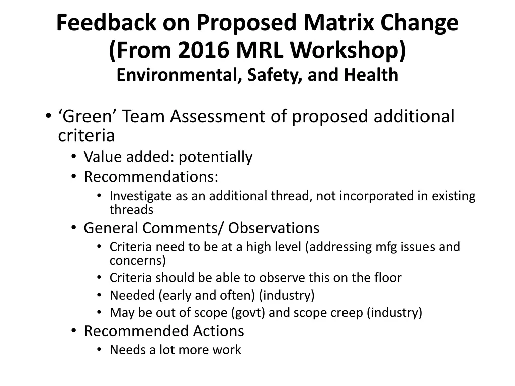 feedback on proposed matrix change from 2016