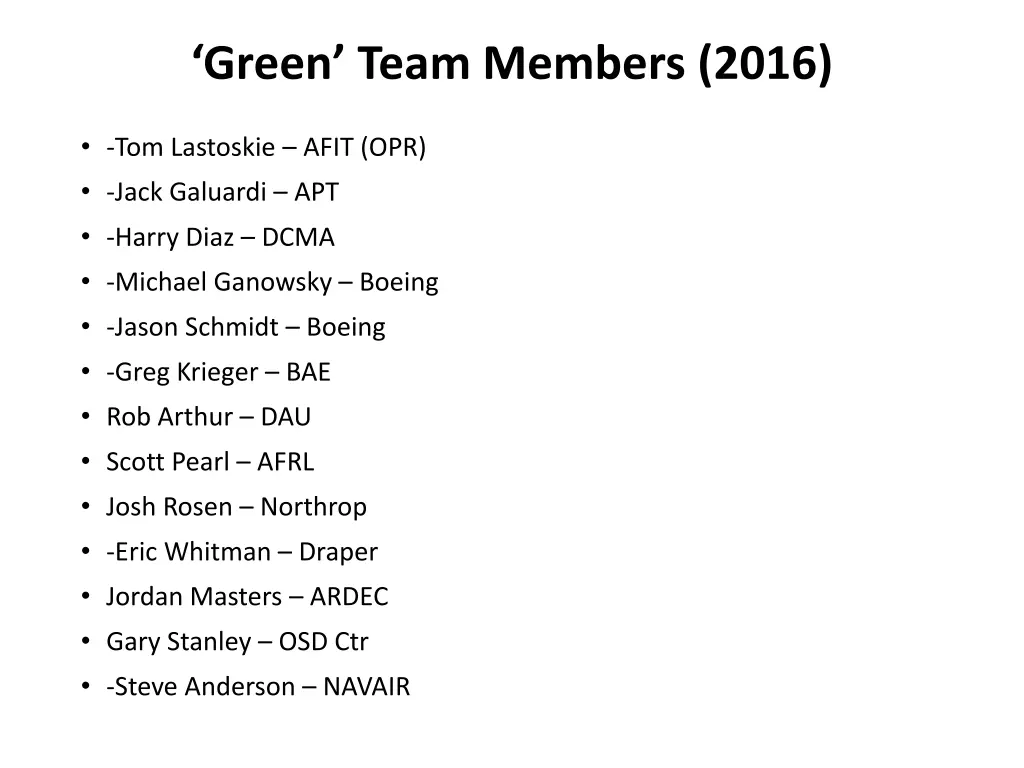 green team members 2016