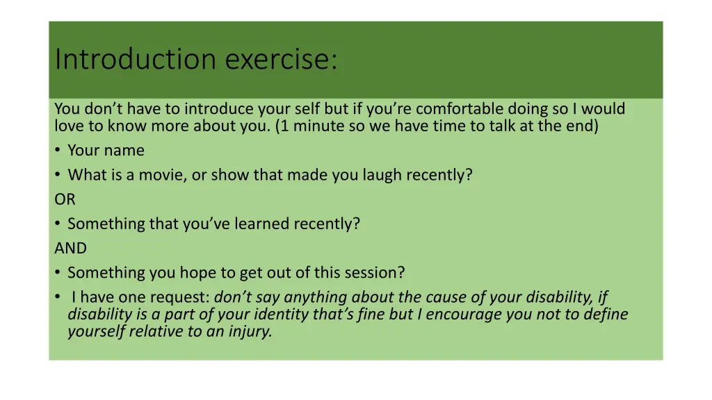 introduction exercise