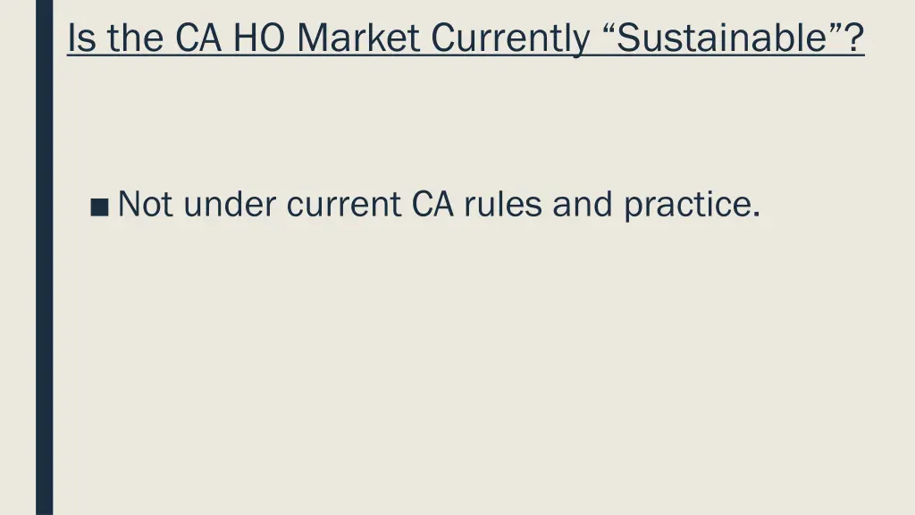 is the ca ho market currently sustainable
