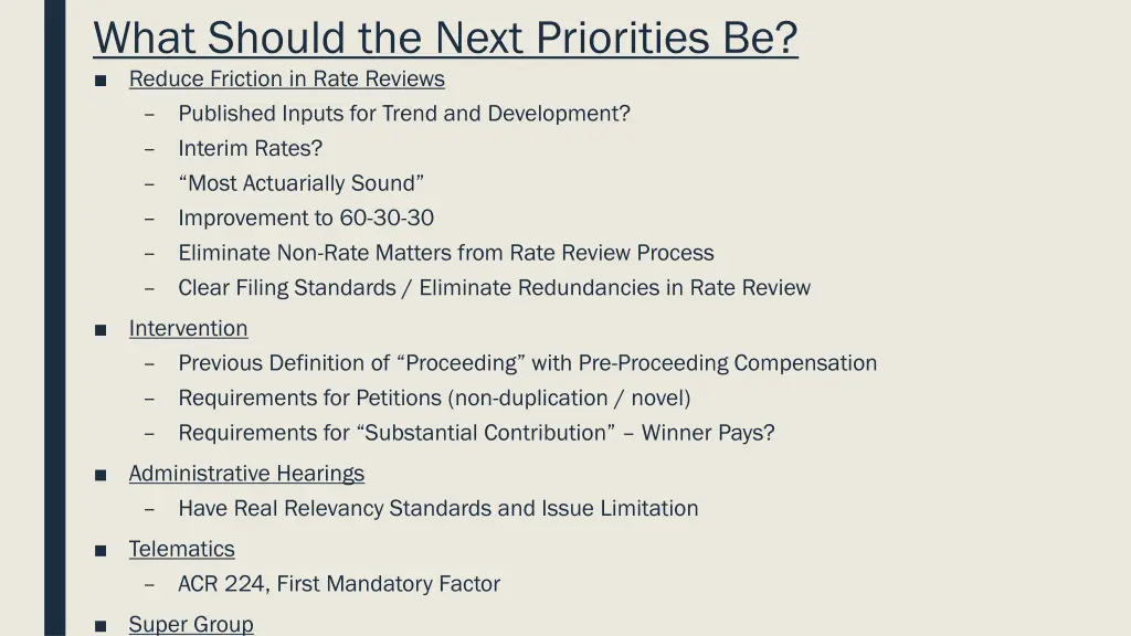 what should the next priorities be reduce