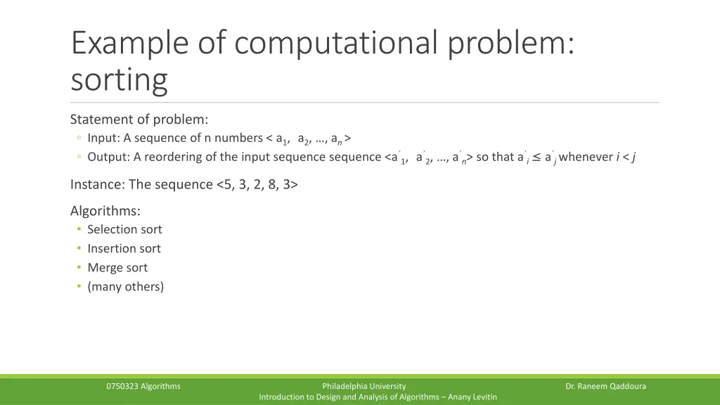 example of computational problem sorting