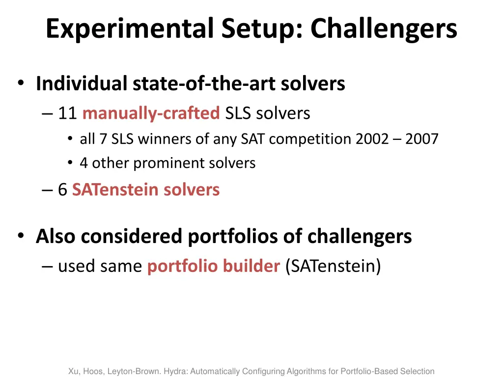 experimental setup challengers