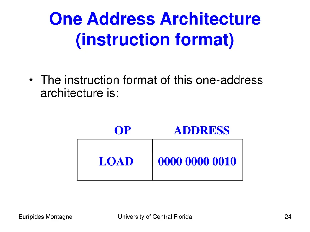 one address architecture instruction format