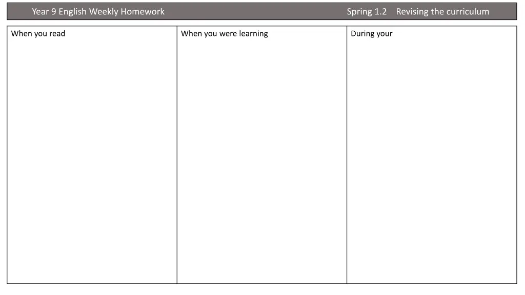 year 9 english weekly homework 2