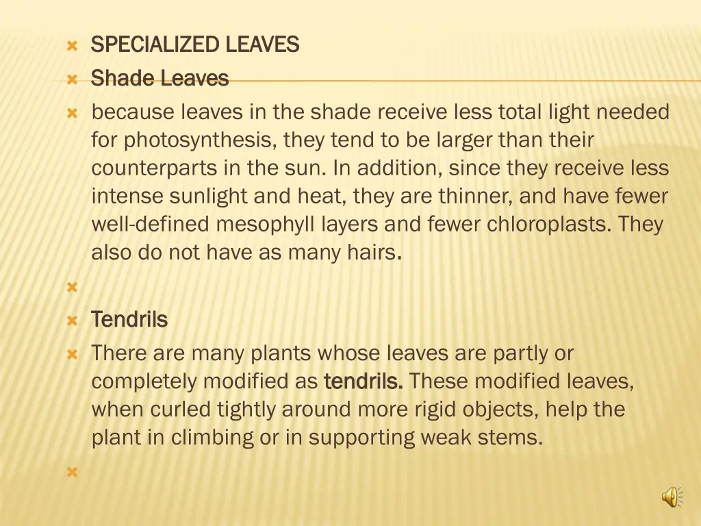 specialized leaves specialized leaves shade