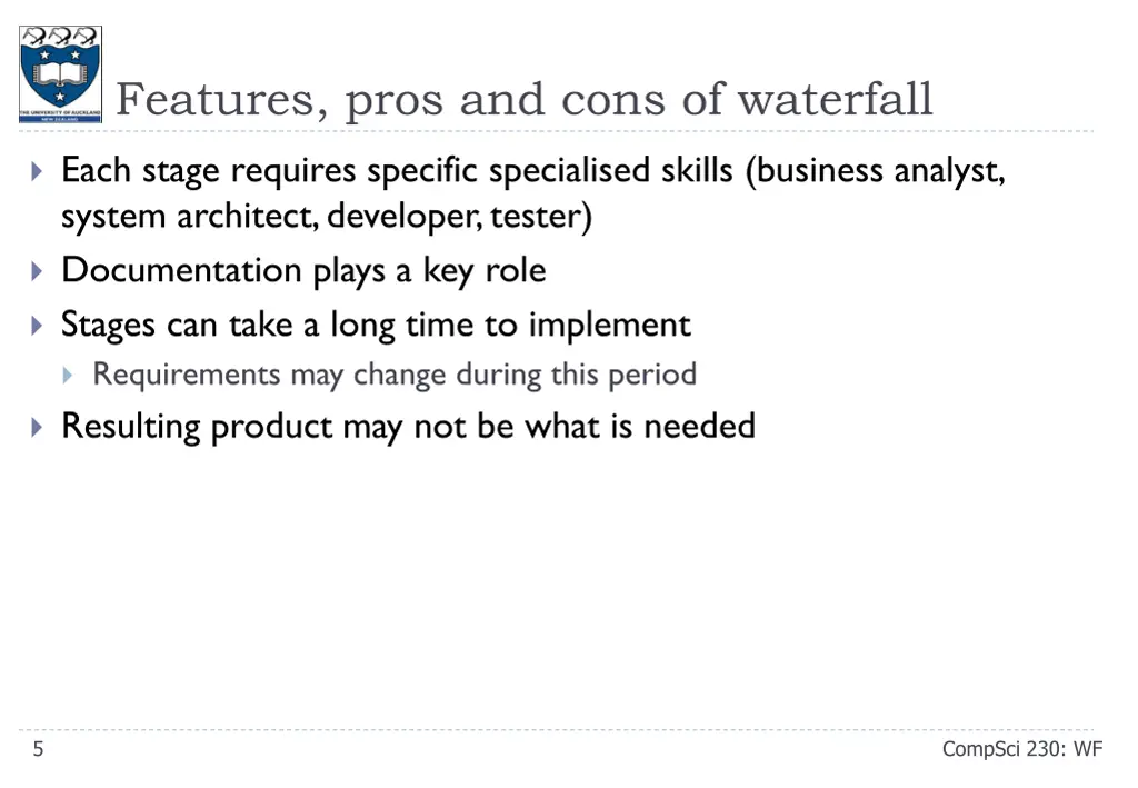 features pros and cons of waterfall