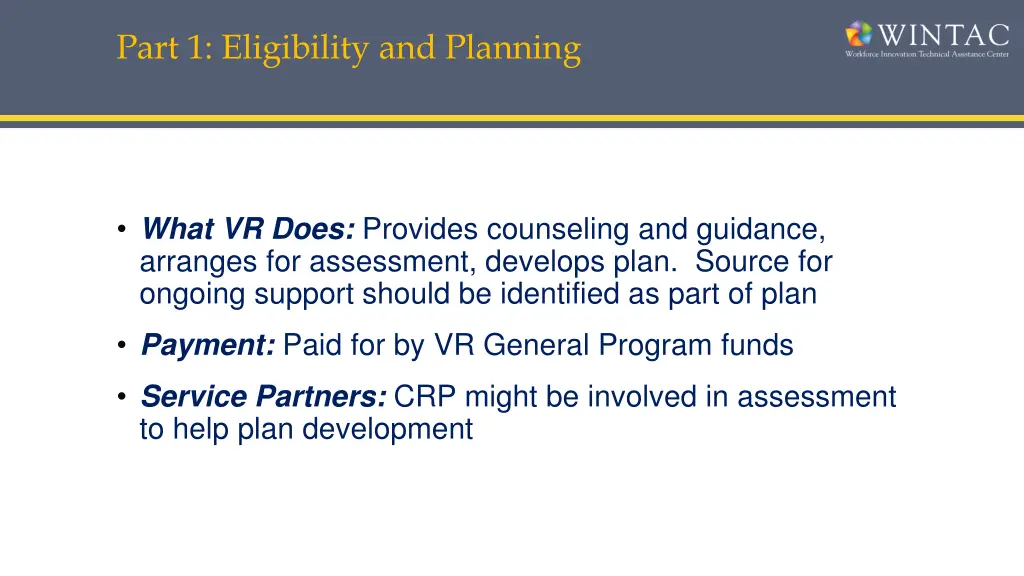 part 1 eligibility and planning