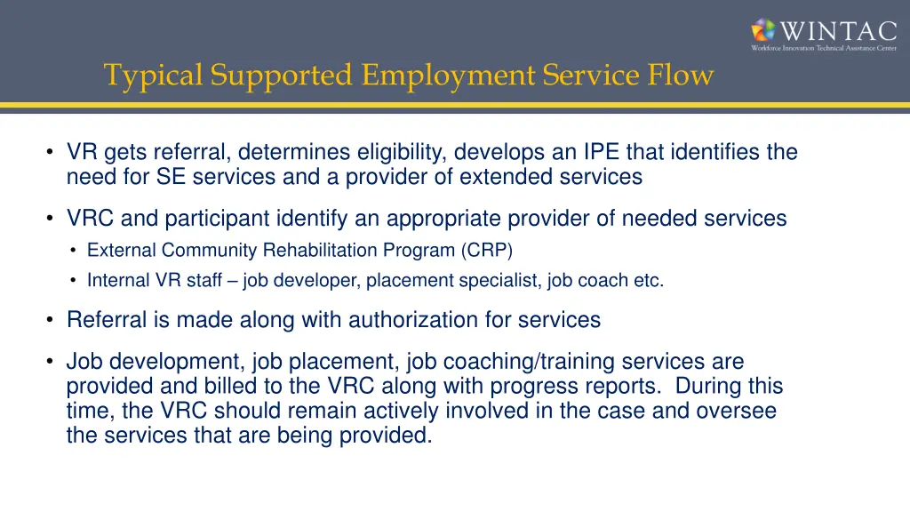 typical supported employment service flow