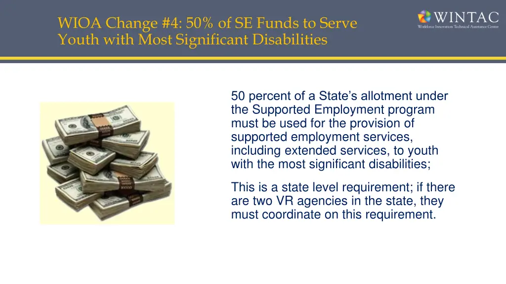 wioa change 4 50 of se funds to serve youth with