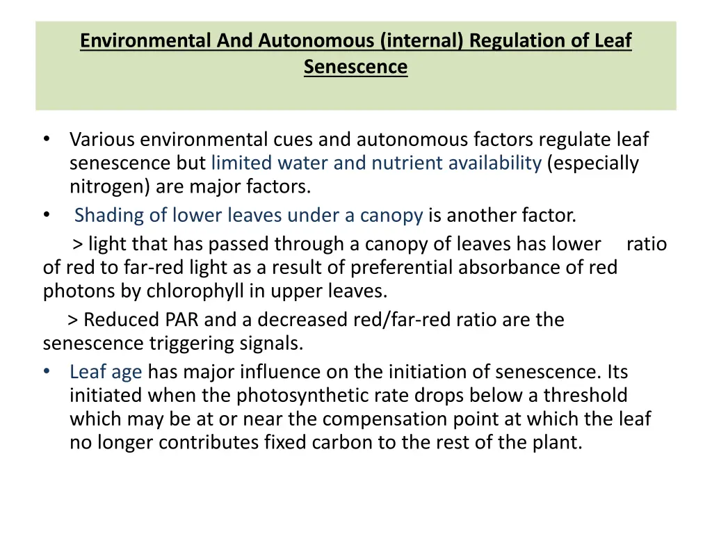 environmental and autonomous internal regulation