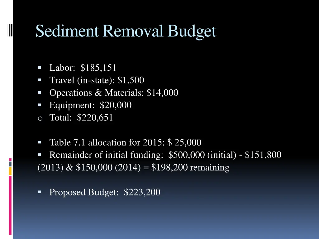 sediment removal budget