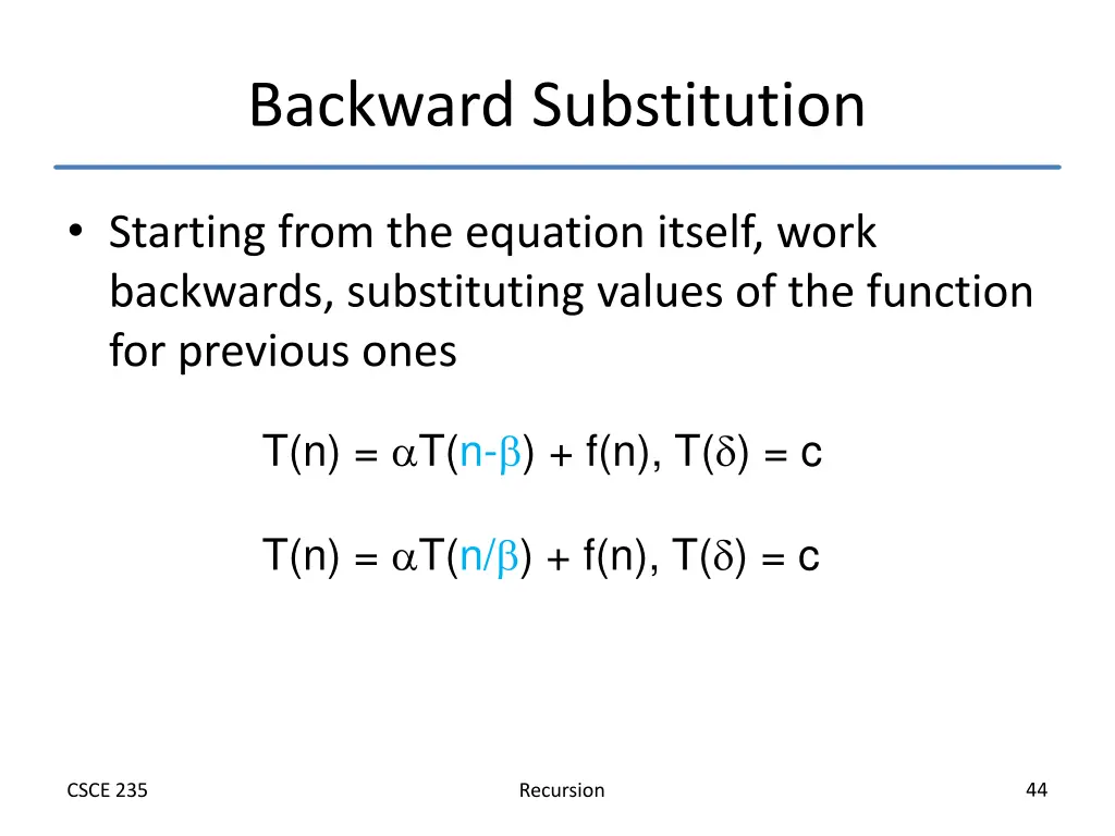 backward substitution