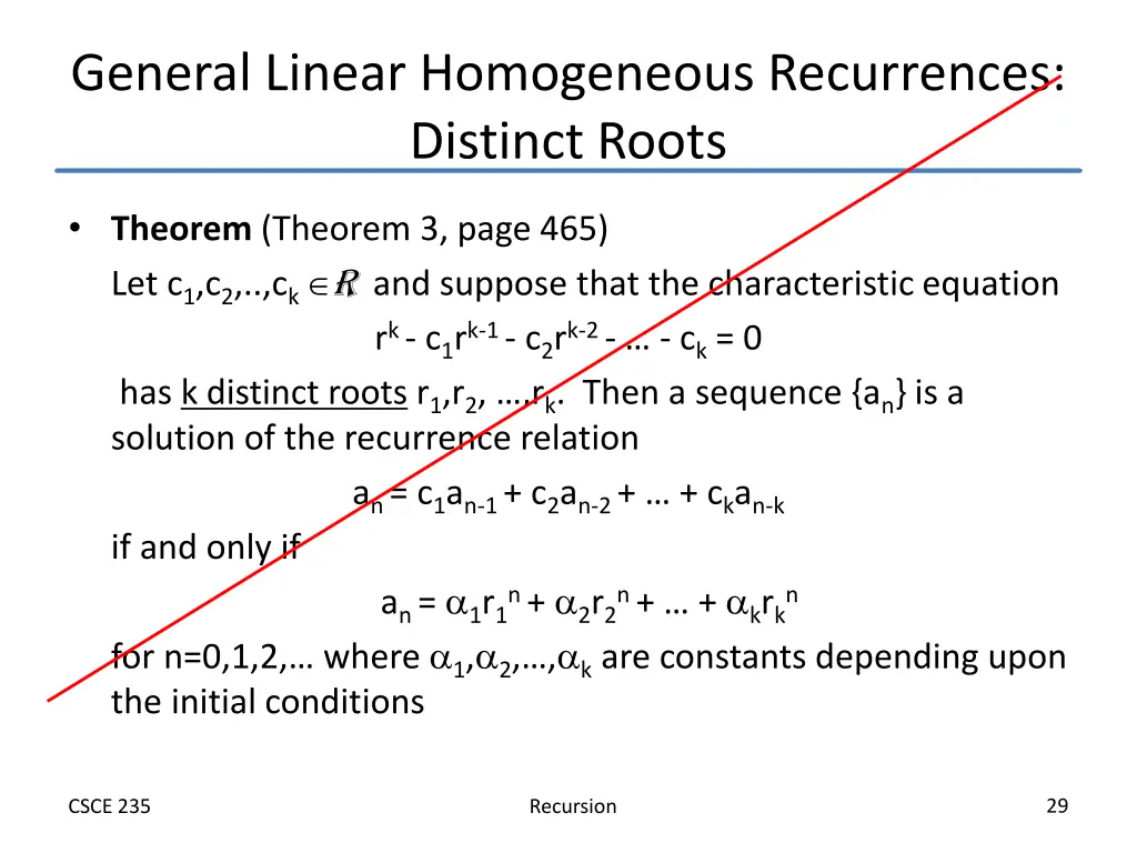 general linear homogeneous recurrences distinct
