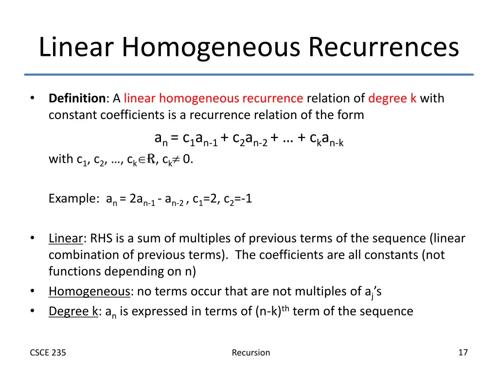 linear homogeneous recurrences