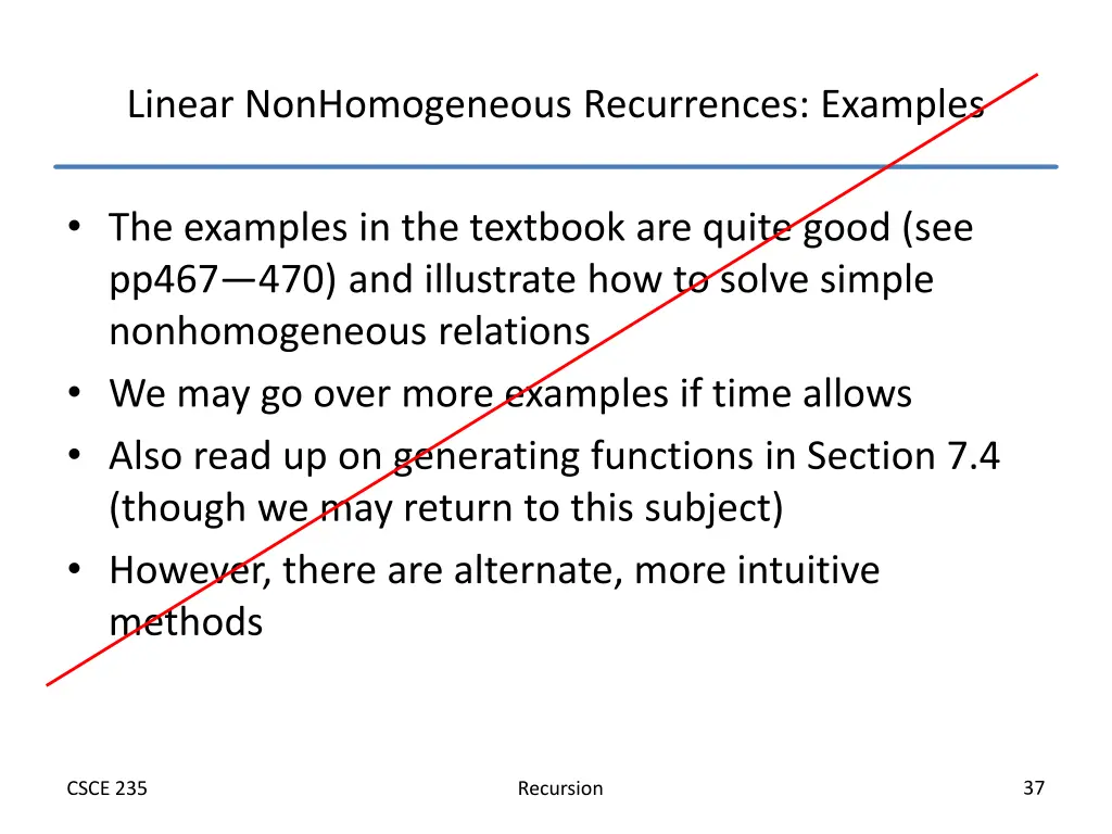 linear nonhomogeneous recurrences examples