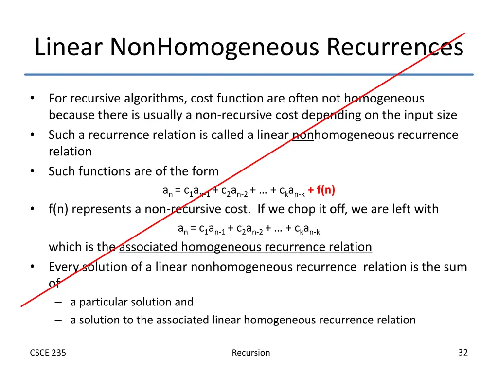 linear nonhomogeneous recurrences