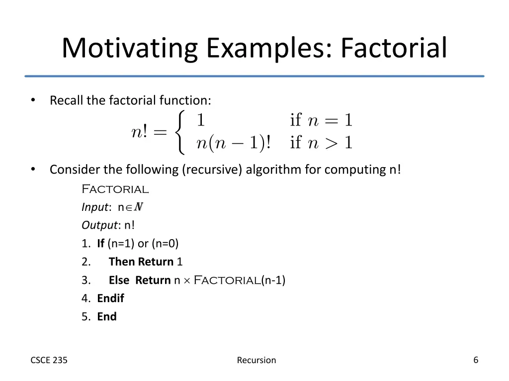 motivating examples factorial