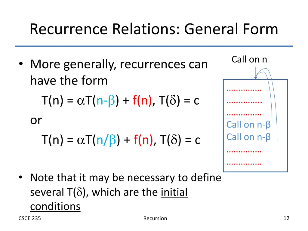 recurrence relations general form