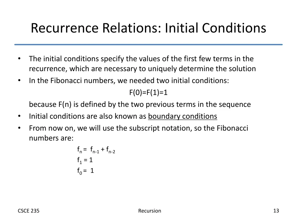 recurrence relations initial conditions
