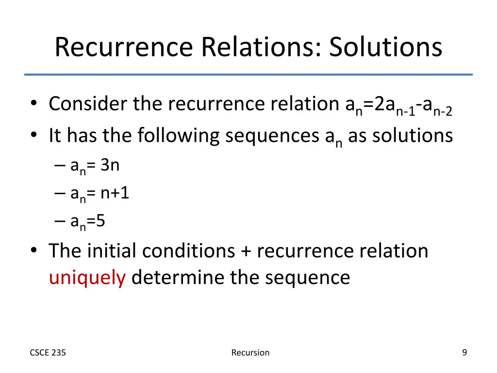 recurrence relations solutions