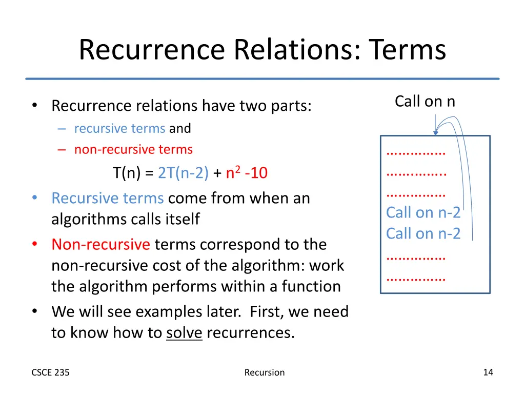recurrence relations terms