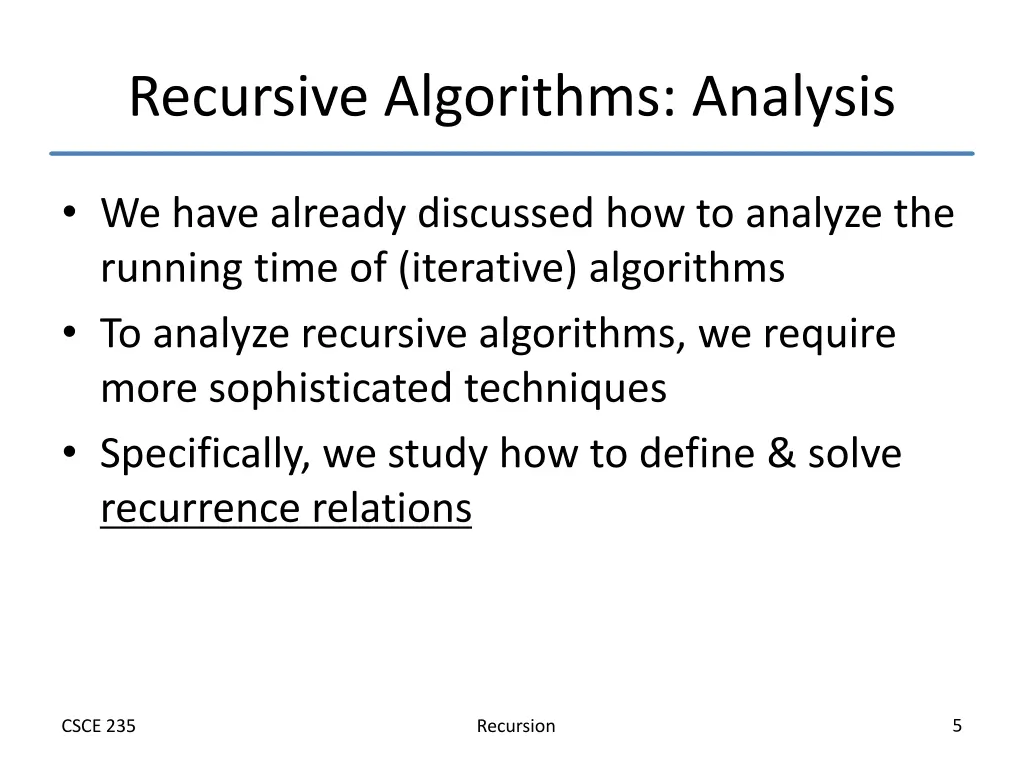 recursive algorithms analysis