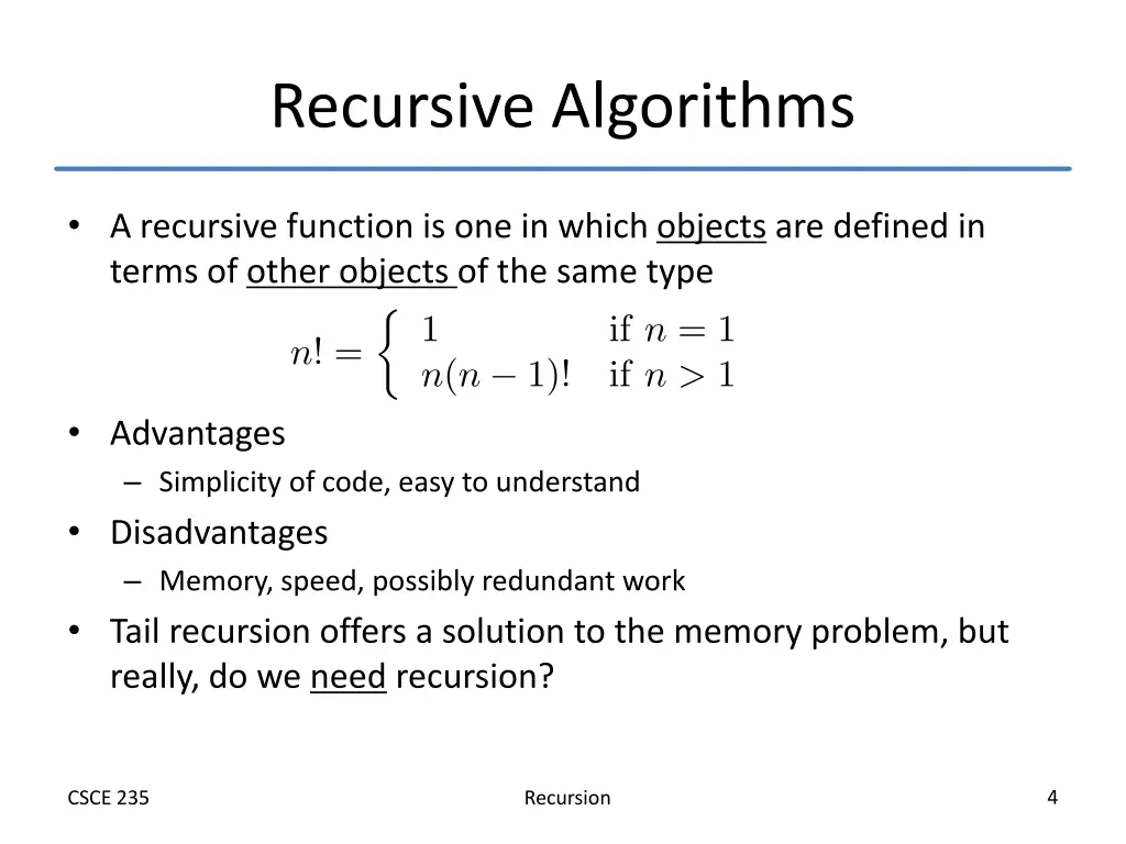 recursive algorithms