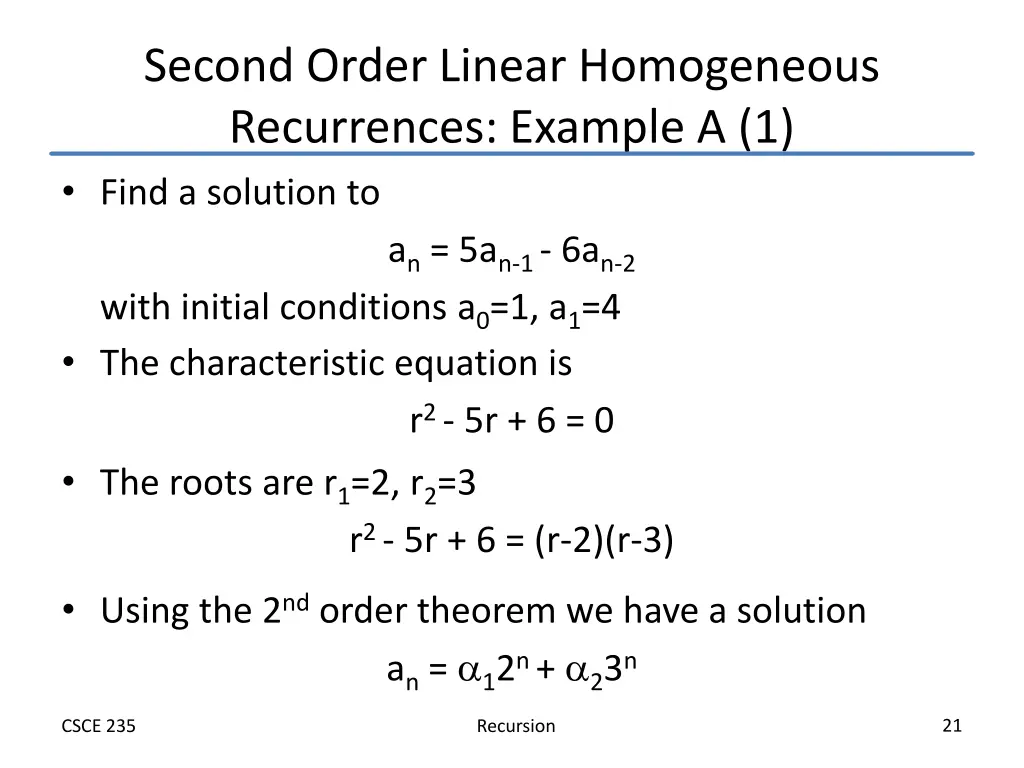 second order linear homogeneous recurrences 1