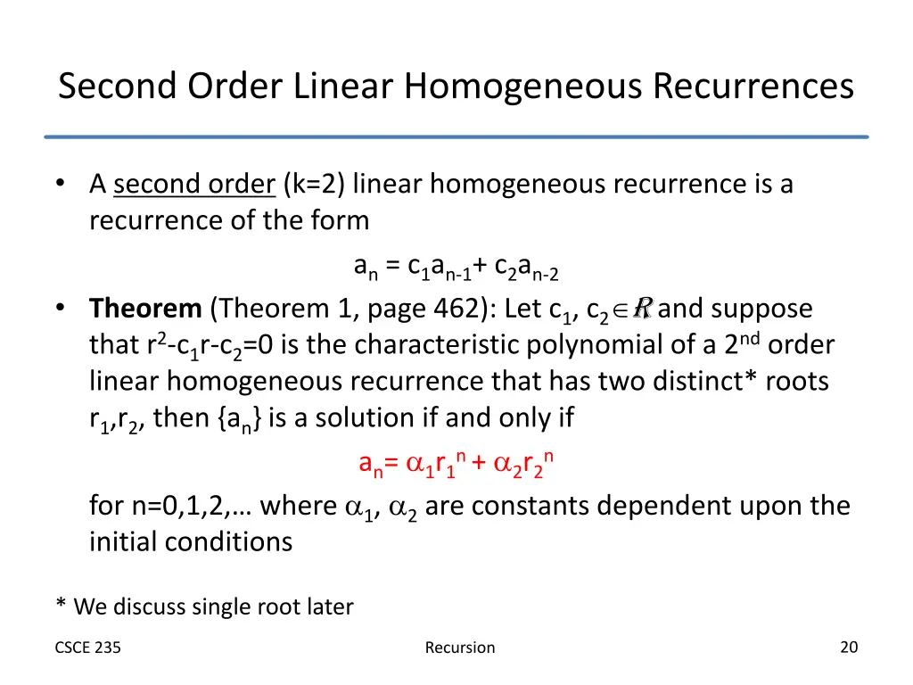 second order linear homogeneous recurrences