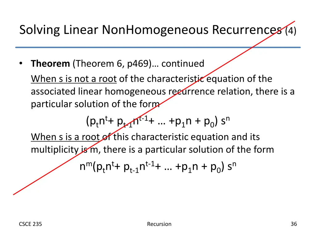 solving linear nonhomogeneous recurrences 4