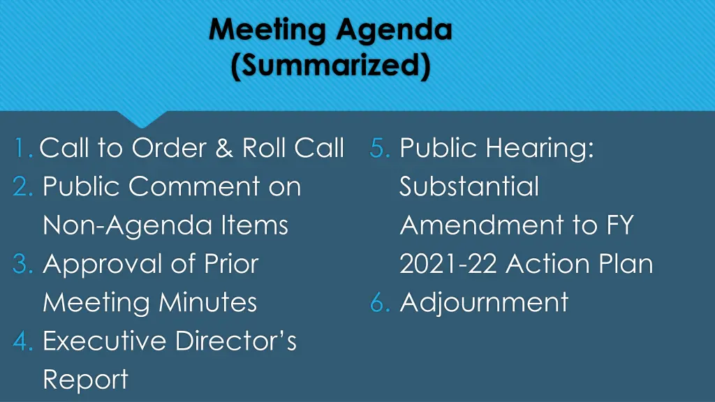 meeting agenda summarized