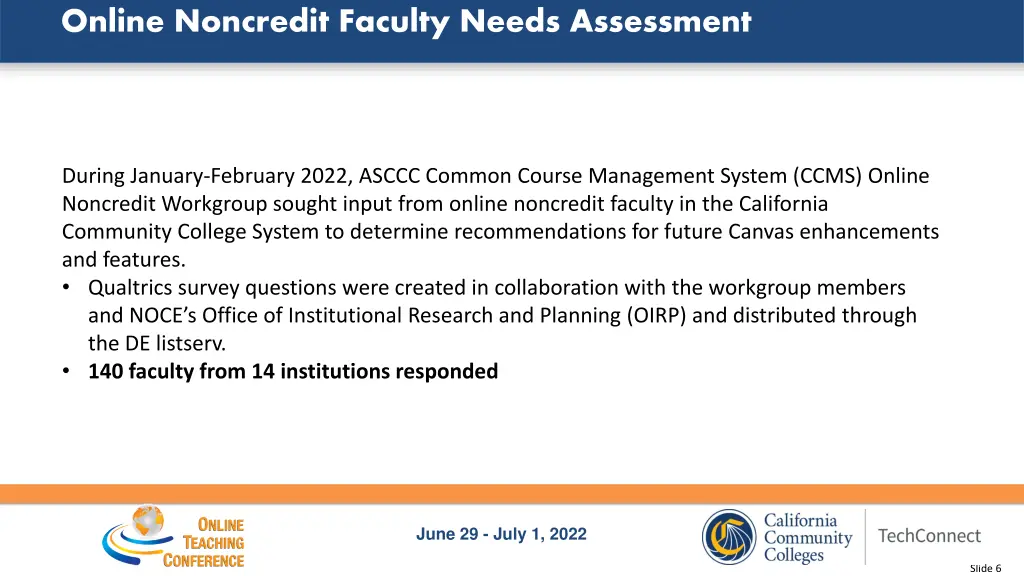 online noncredit faculty needs assessment