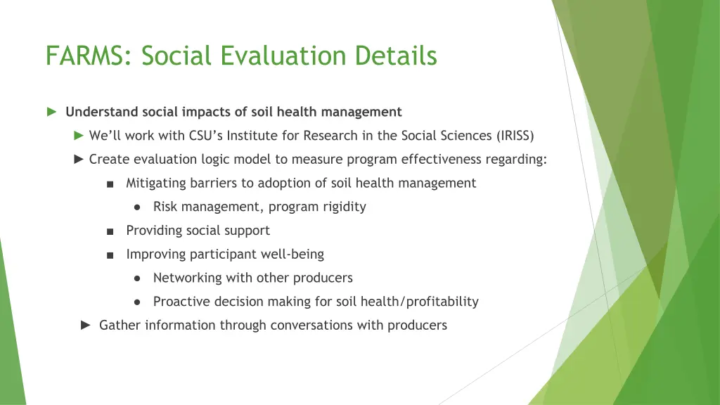 farms social evaluation details