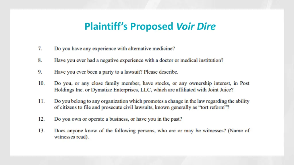 plaintiff s proposed voir dire 1