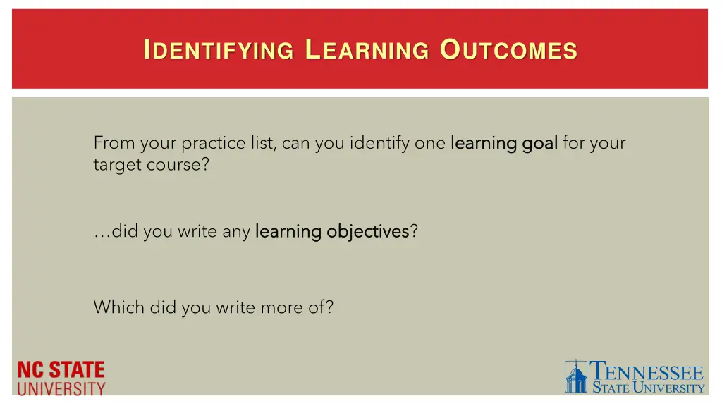 i dentifying l earning o utcomes 2