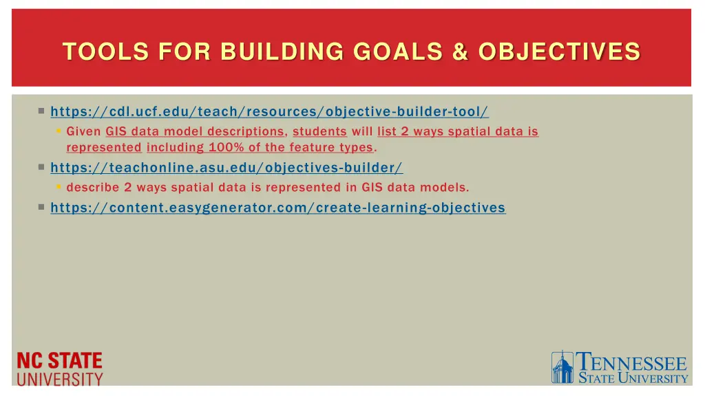 tools for building goals objectives