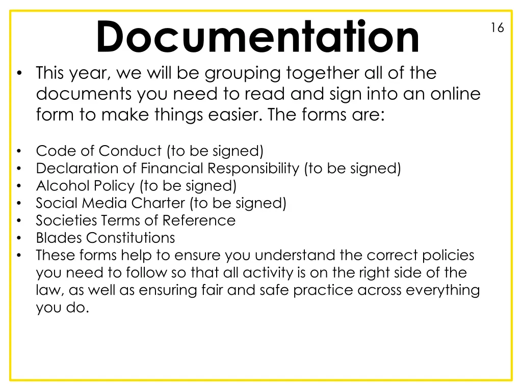 documentation this year we will be grouping
