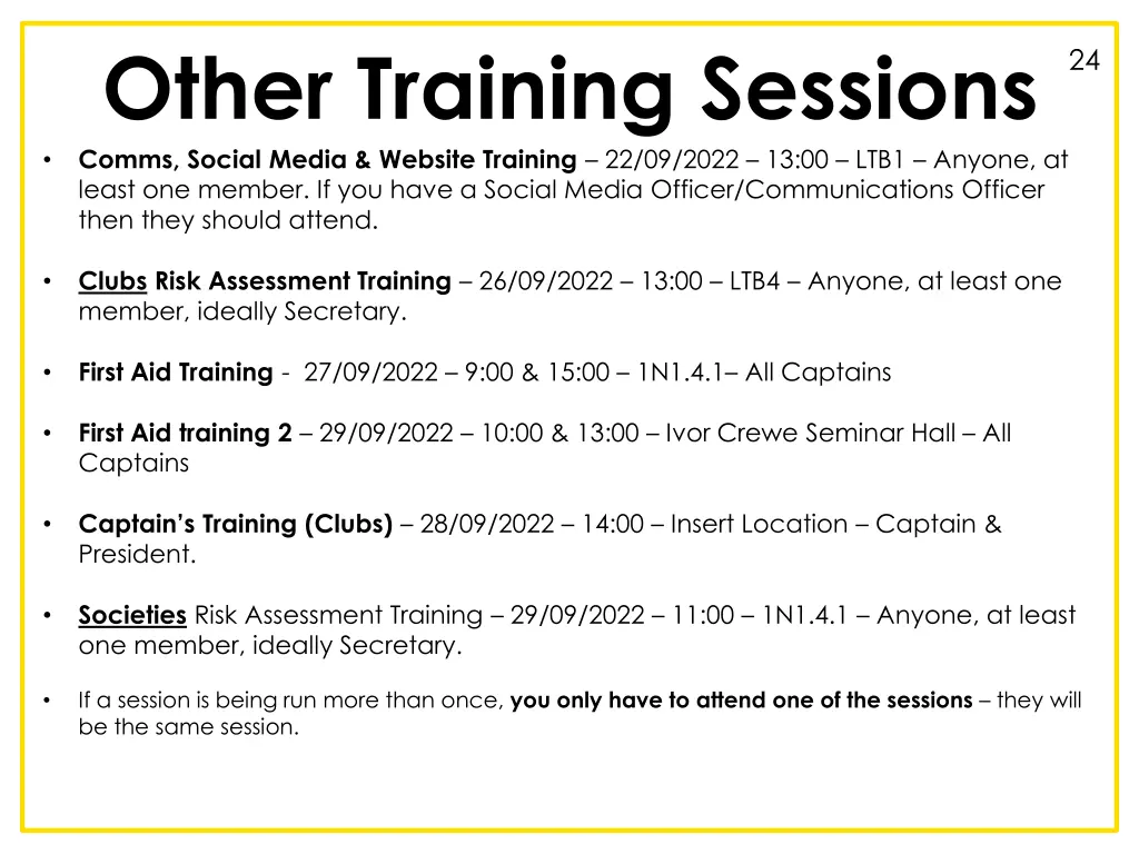 other training sessions comms social media