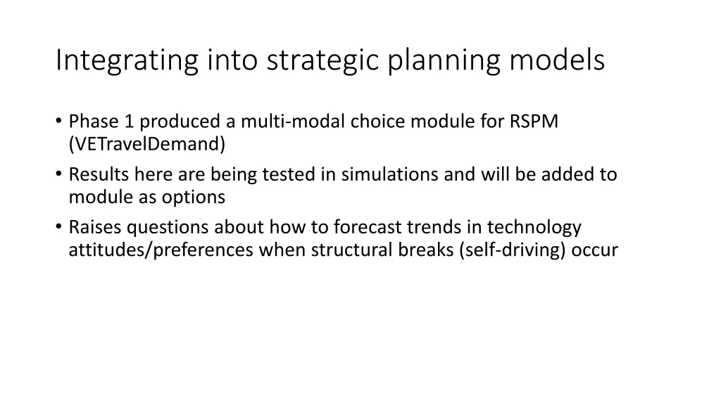 integrating into strategic planning models