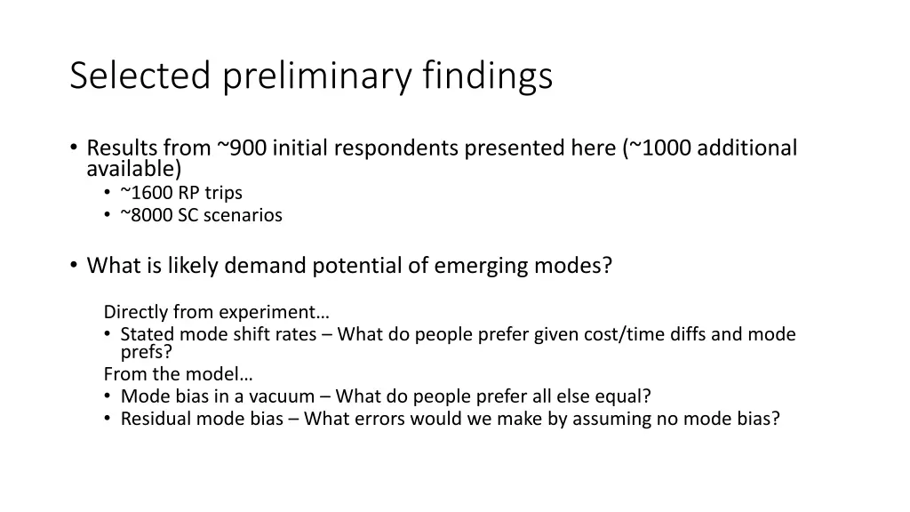 selected preliminary findings
