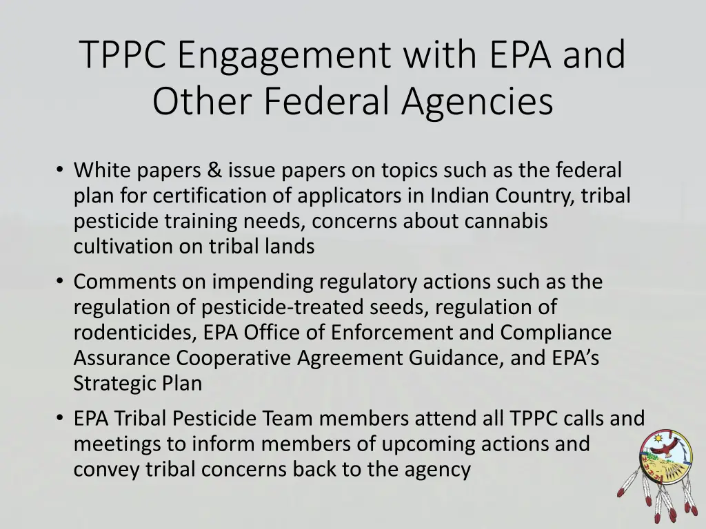 tppc engagement with epa and other federal