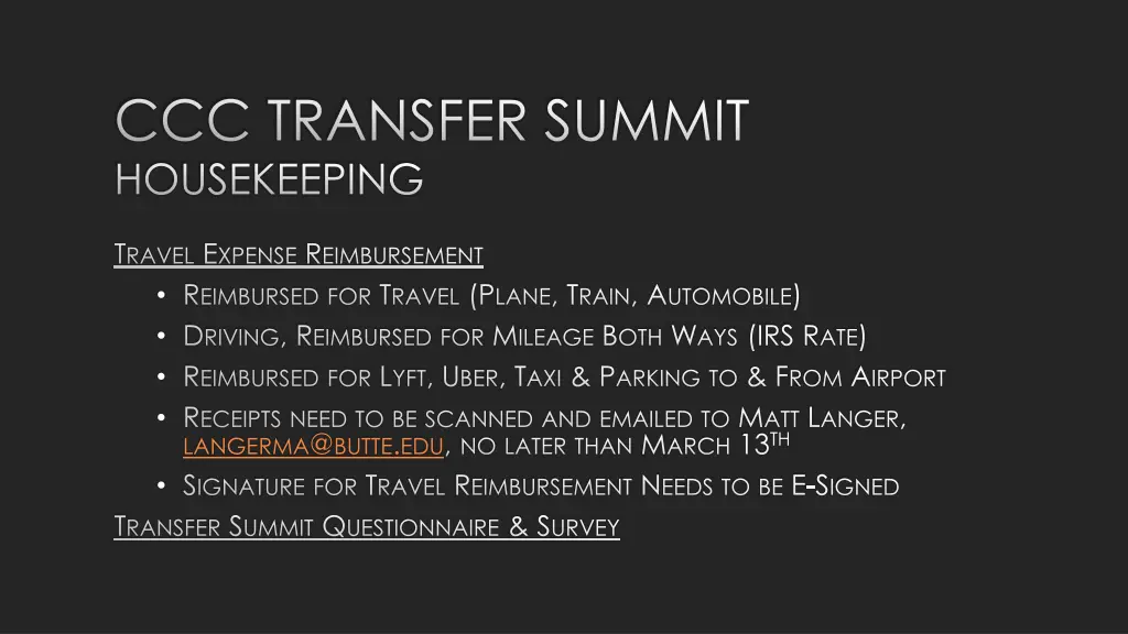 ccc transfer summit housekeeping