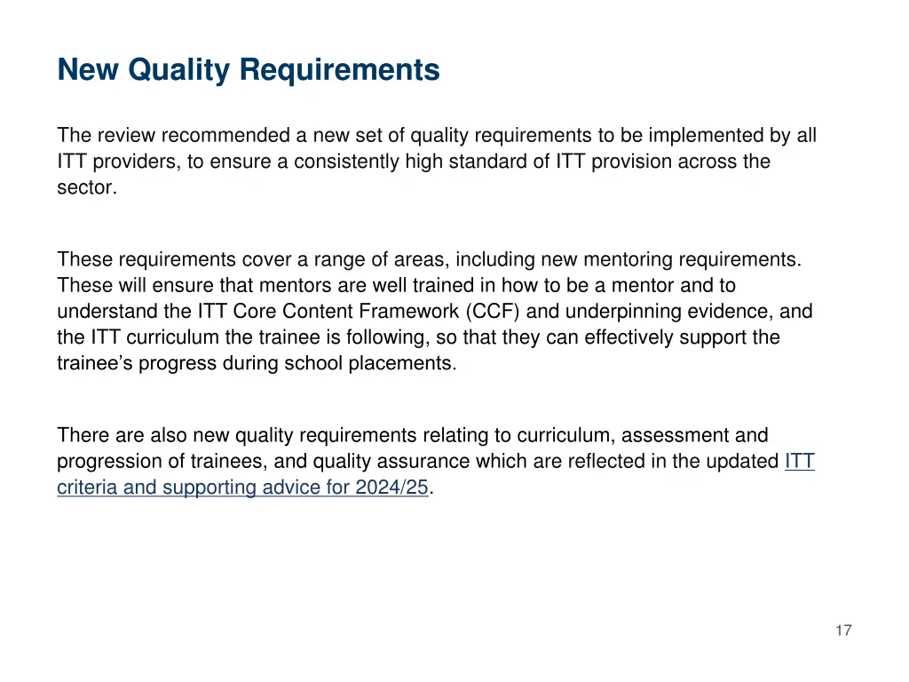 new quality requirements