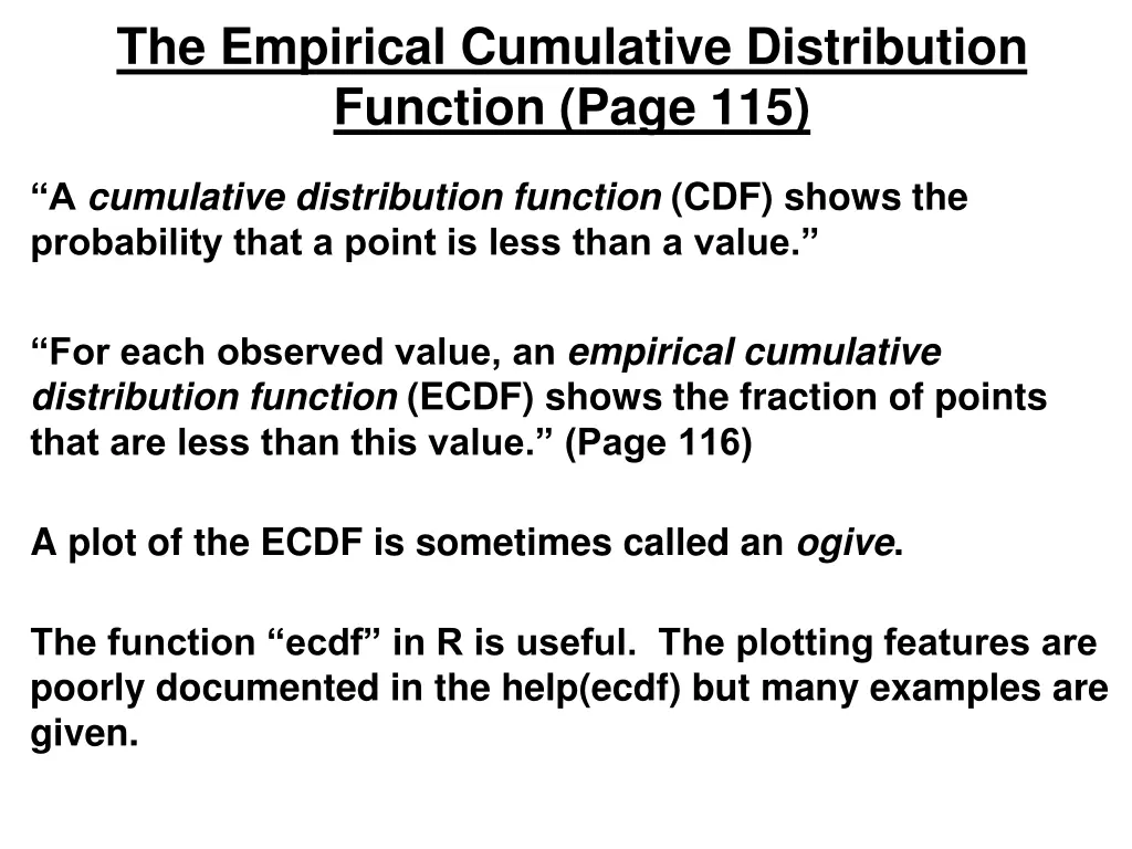 the empirical cumulative distribution function