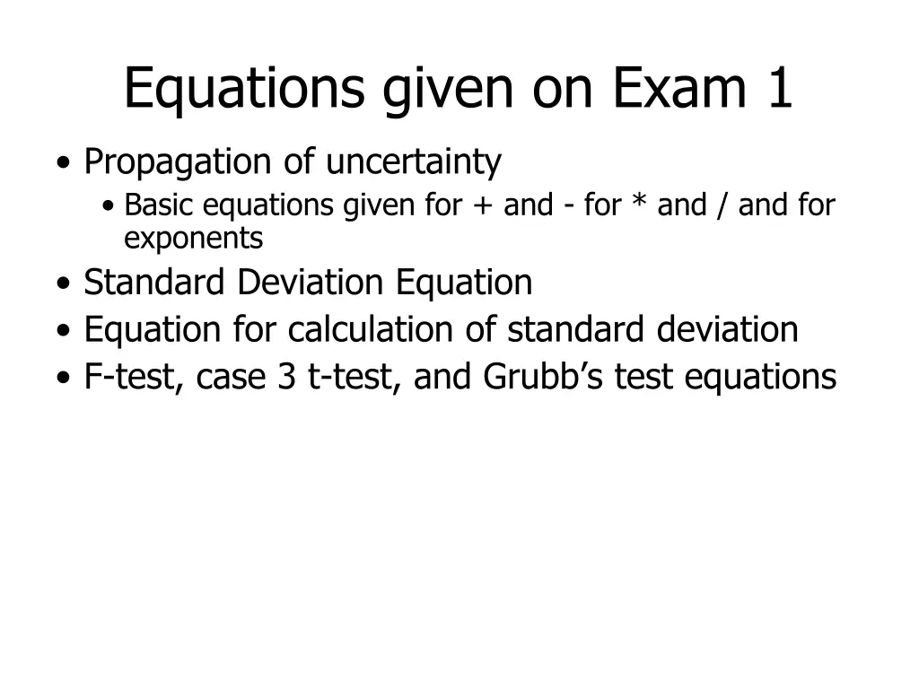 equations given on exam 1